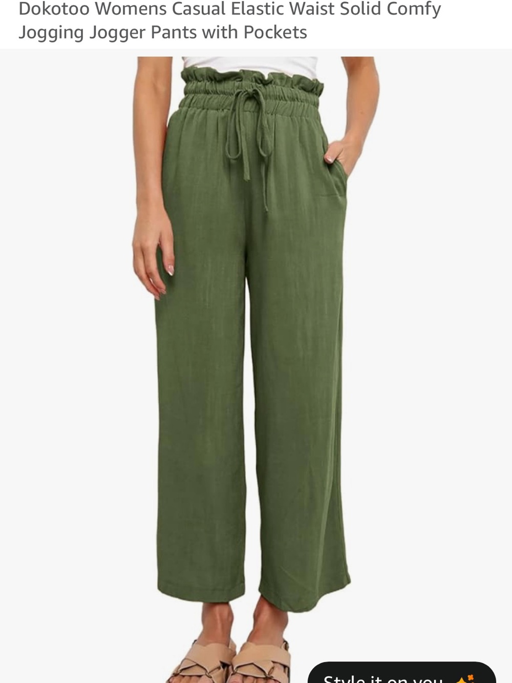 Women's Olive Drawstring Paperbag Waist Joggers